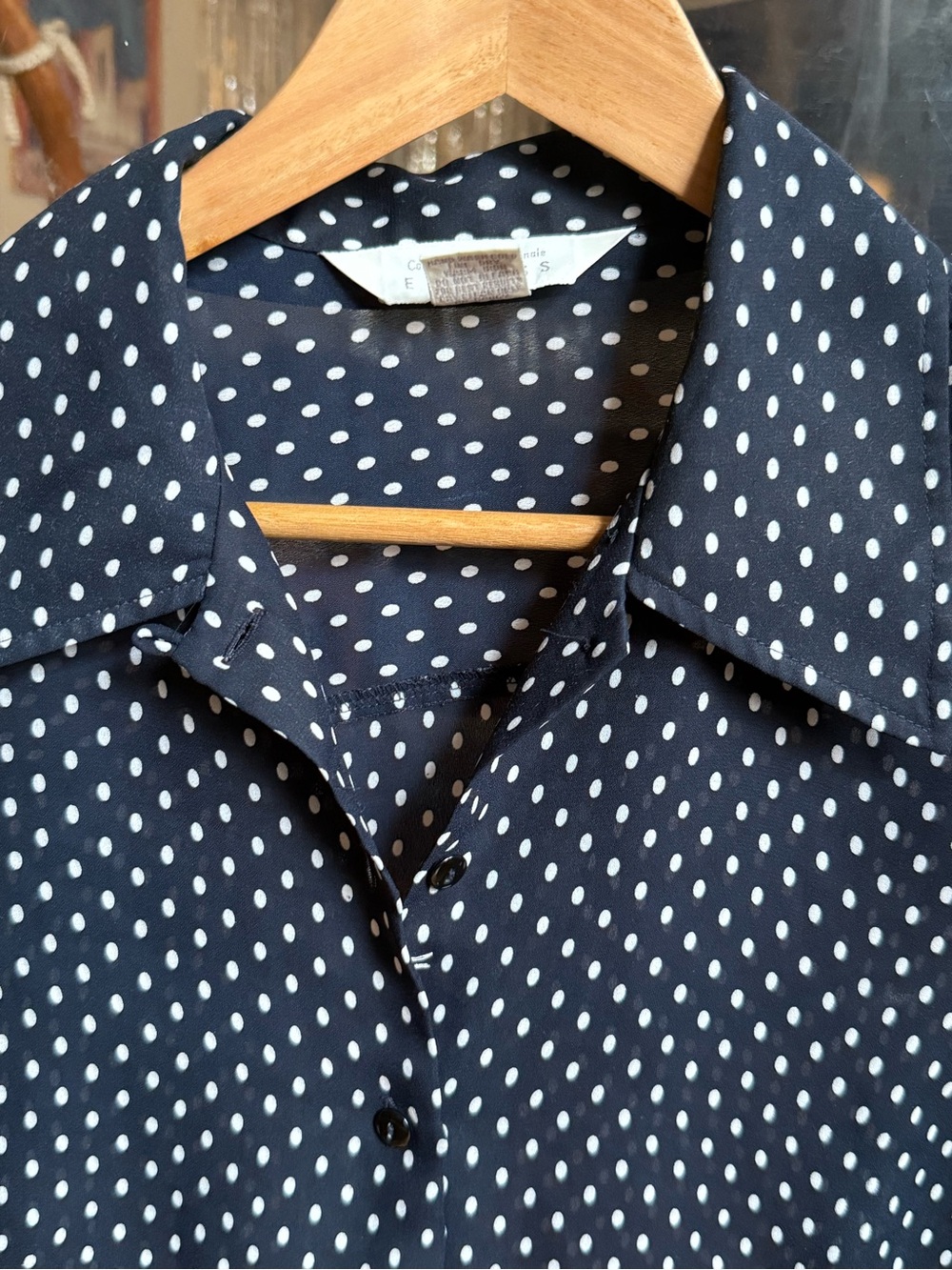 Polka Dot Short Sleeve Blouse - Navy - Picture 6 of 8